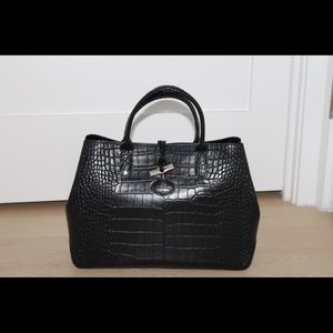 Longchamp Roseau Crocodile-embossed Leather Tote